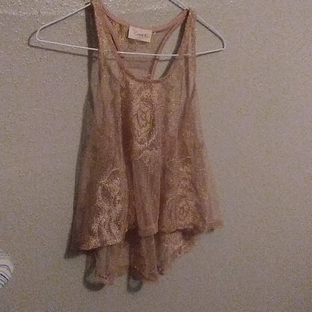 Crystal K Boho Gold Sheer lace Top